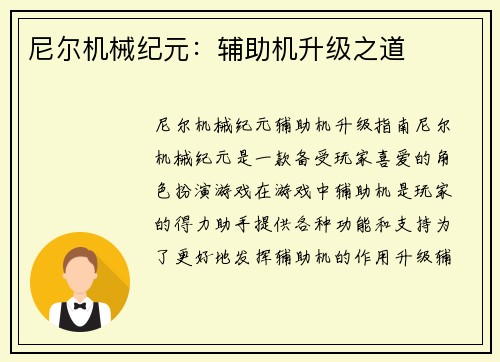 尼尔机械纪元：辅助机升级之道
